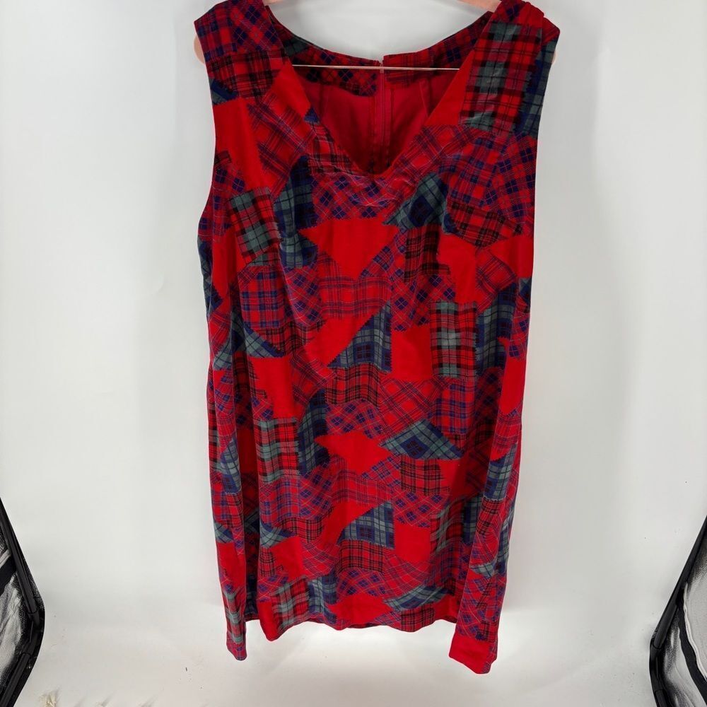 Vintage handmade Red and Blue Plaid Sleeveless Shift Velvet Dress women’s 16